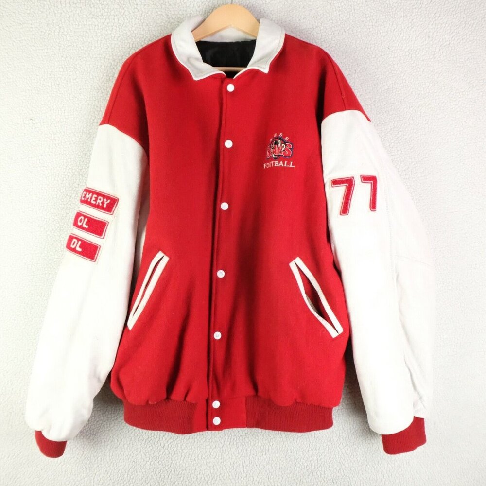 Vintage Astro Varsity Jacket Men XXL 2XL Red White Bears Wool Bomber Leather 80S